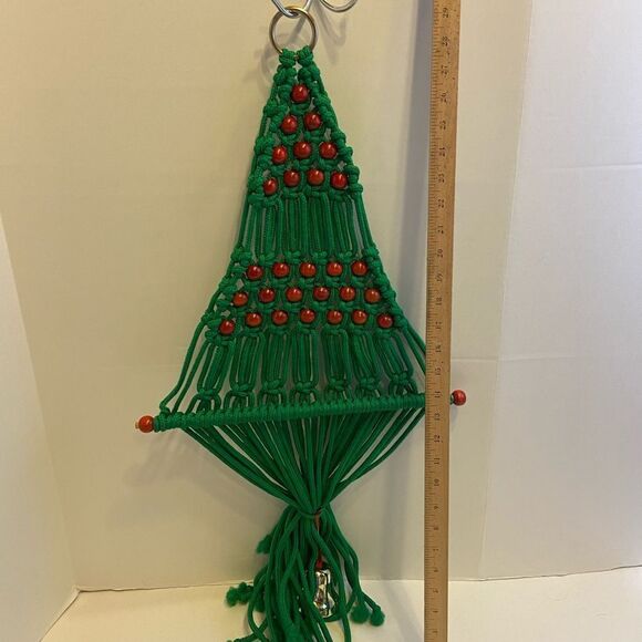None Other - Christmas tree macrame decoration with bell